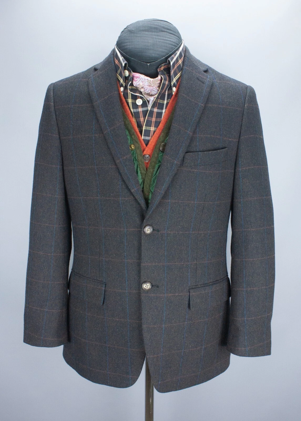 Brook Taverner Tweed Blazer Jacket Mens Green Mix Windowpane 38R EU 48 97 cms
