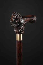 Wooden walking stick carved lion animal handle for Adult walking cane gift