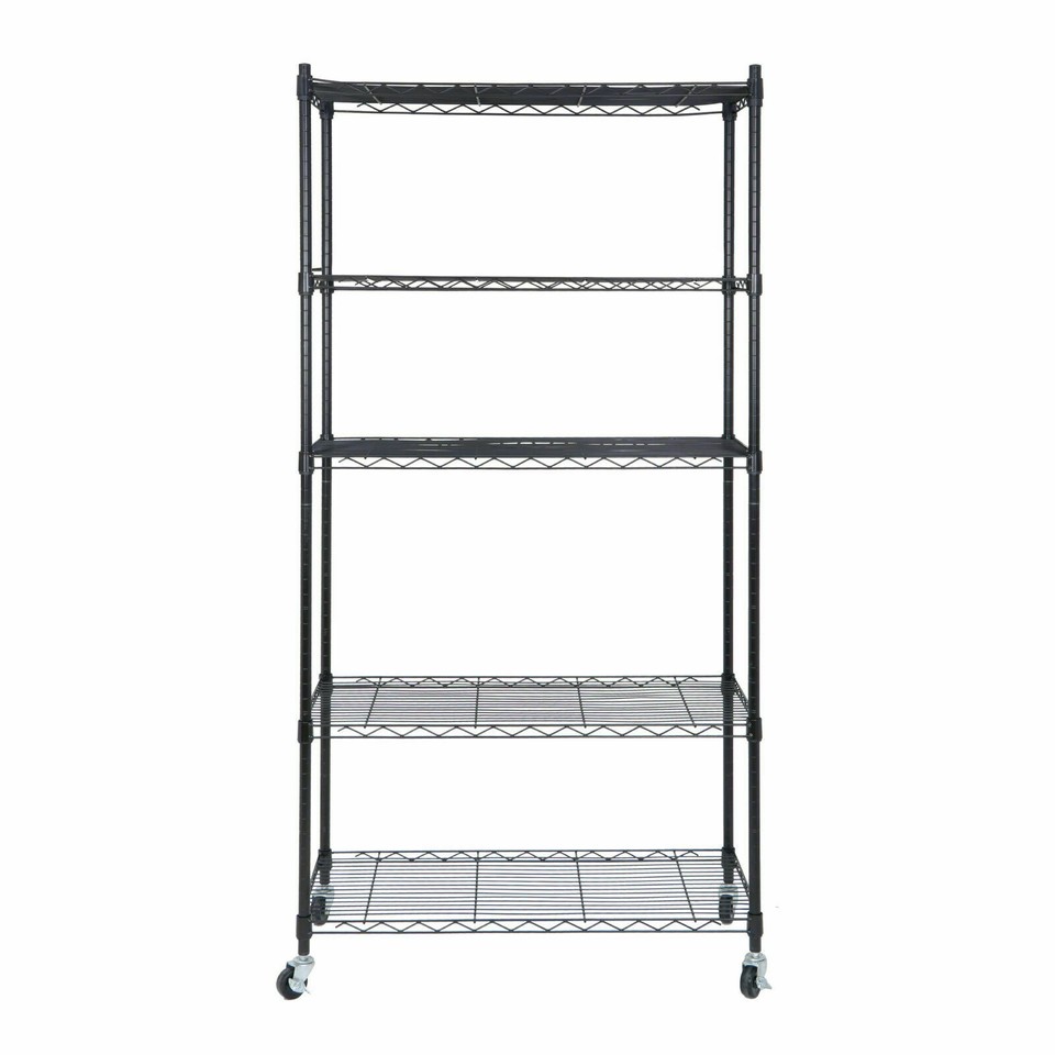 All Unit Rack 2PCS 5-Tier Shelves Wire Unit Rack Large Space Storage Rolling w/4 ...