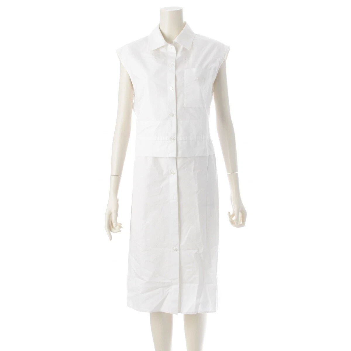 HERMÈS HERMES 23Acciaio Inox Cotone Caleche Senza Maniche Pezzo Unico Ricamato Log...