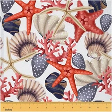 Seashells & Starfish: Coastal Upholstery Fabric - Coral Ree