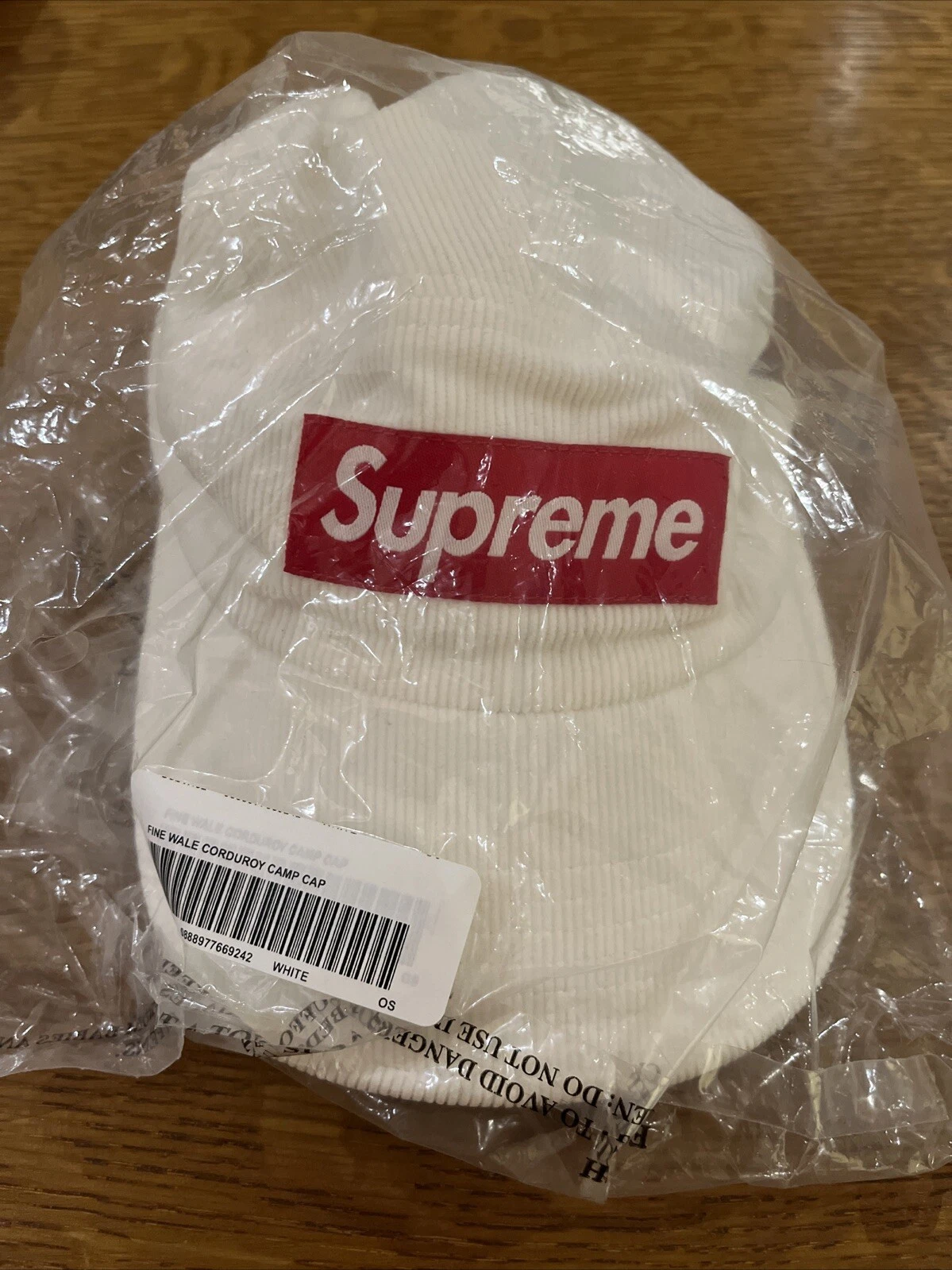Casquette de camp velours côtelé Supreme Fine Wale blanche SS21 neuve scellée