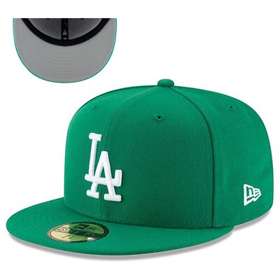 Los Angeles Dodgers MLB Basic Green on White 59Fifty Fitted Hat- Gray Under  Brim