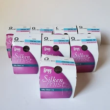 8 L'eggs Silken Mist Control Top Black Mist Silky Sheer Leg Pantyhose Size Q *