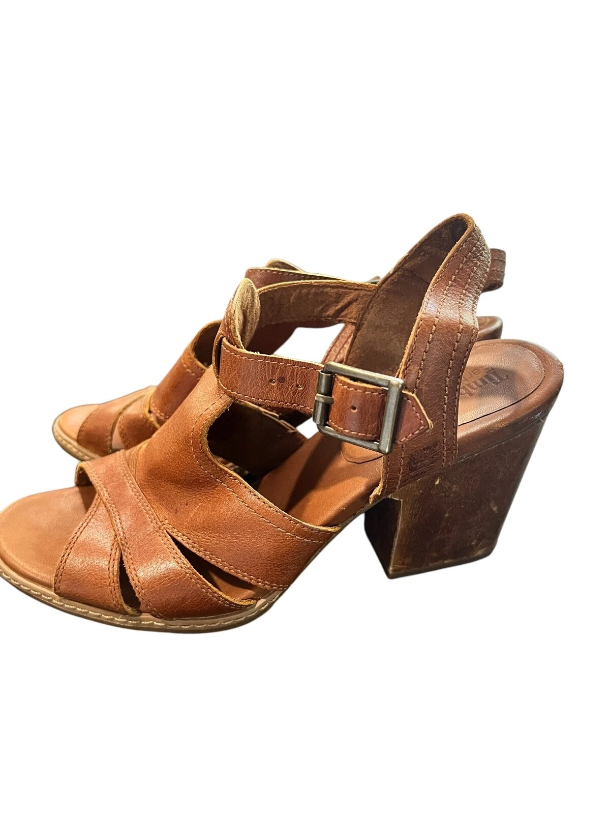 Timberland EK Stafford pelle gladiatore tacco cinturino posteriore marrone donna taglia 9