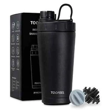 NEW Toofeel Black Shaker Bottle Stainless Steel - 20 oz Double Walled Insulated