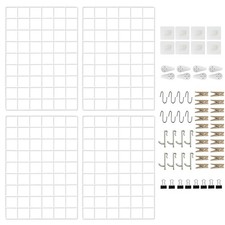 4 PCS 17.3x11.8 Inch White Metal Wire Grid Wall Panel Photo Display Organizer