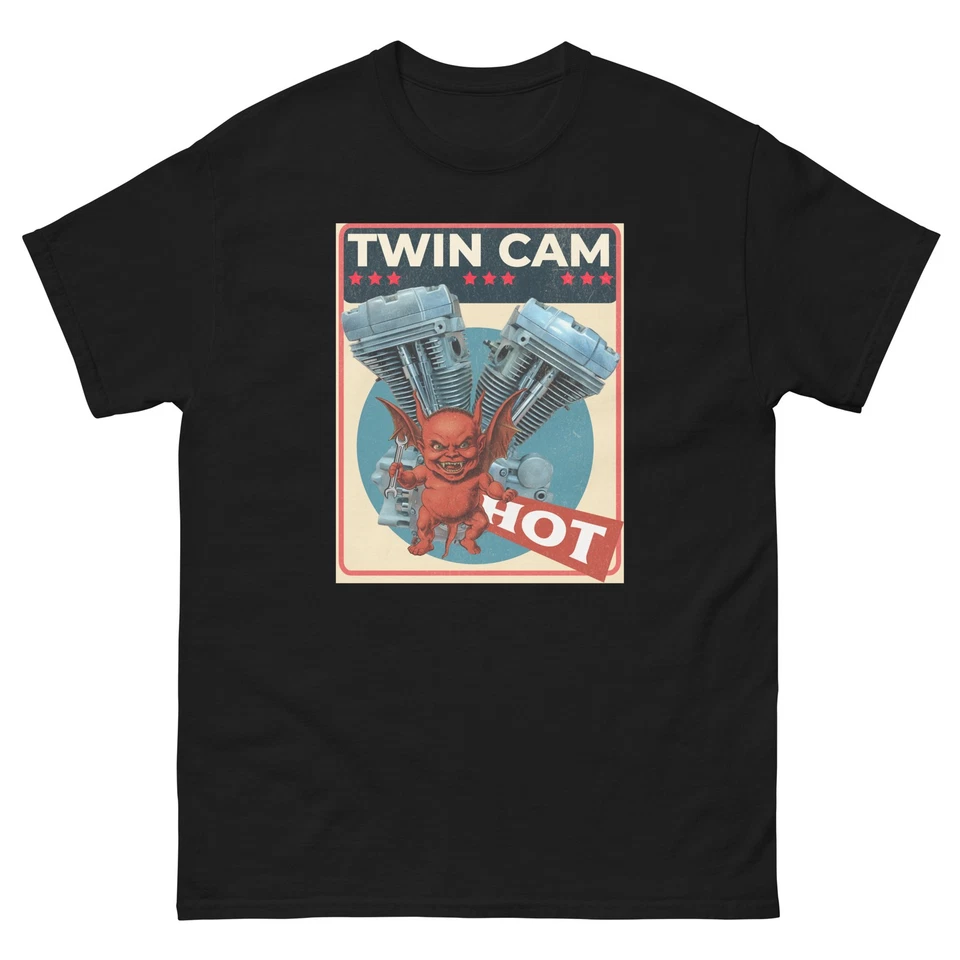 Hot Twin Cam ретро грязный Gringo дьявол старой школы мотоциклиста унисекс классическая футболка - Изображение 2 из 4