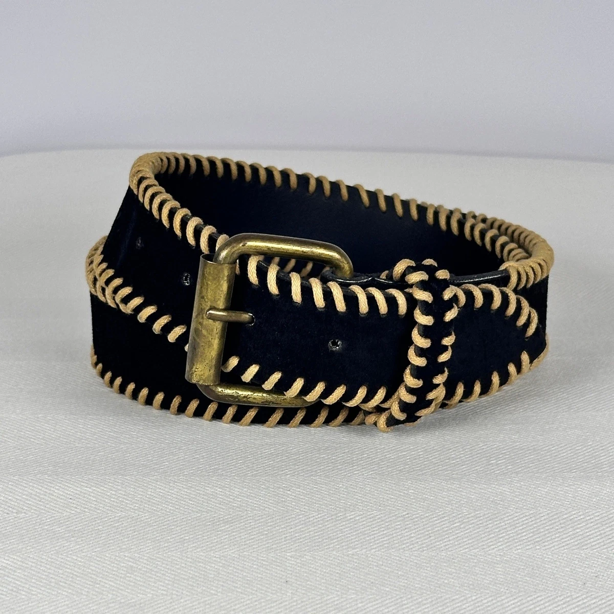 The Ritz Accessory Collection Black Suede Leather Gold Buckle M/L (up to 34\