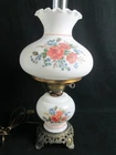 VTG Hurricane Parlor Lamp Gone With The Wind Floral Milk Glass 21” Table Lamp