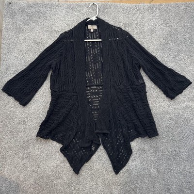 Woman Within Sweater Womens 3X Black Open Knit Cardigan Long Sleeve Boho Draped
