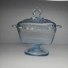 Vintage Indiana Glass Old Colony Open Lace Blue Pedestial Candy Dish Depression