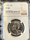 1955 50C Proof Silver Franklin Half Dollar NGC Graded PF 68 in New Holder
