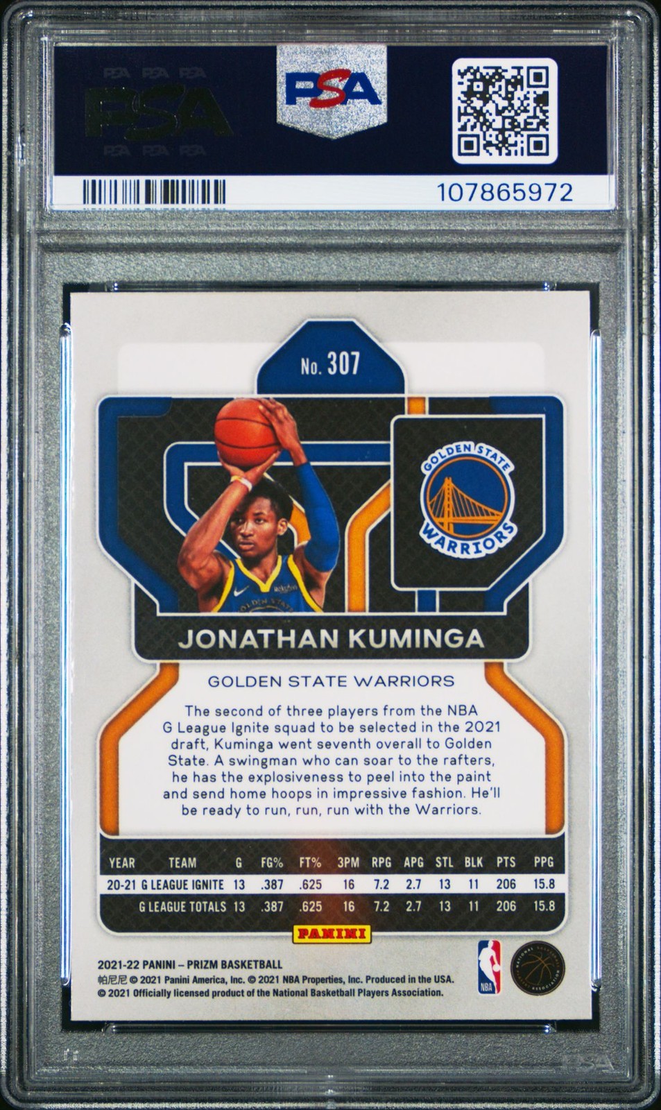 2021 Panini Prizm #307 Jonathan Kuminga PSA 10 view 2