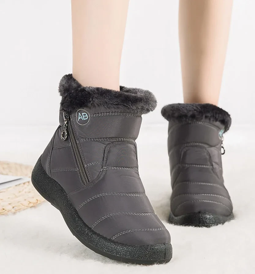 Mujeres Impermeables Botas de Invierno Cálidas Forradas de Piel Zapatos para Nieve Antideslizantes Exterior Cremallera Foto 4 de 4