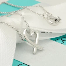 Authentic Tiffany & Co. Loving Heart Pendant Necklace 16.3" Silver 925 w/Pouch