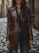 Handmade Women's Vintage Brown Distressed Real Leather Long Jacket Coat