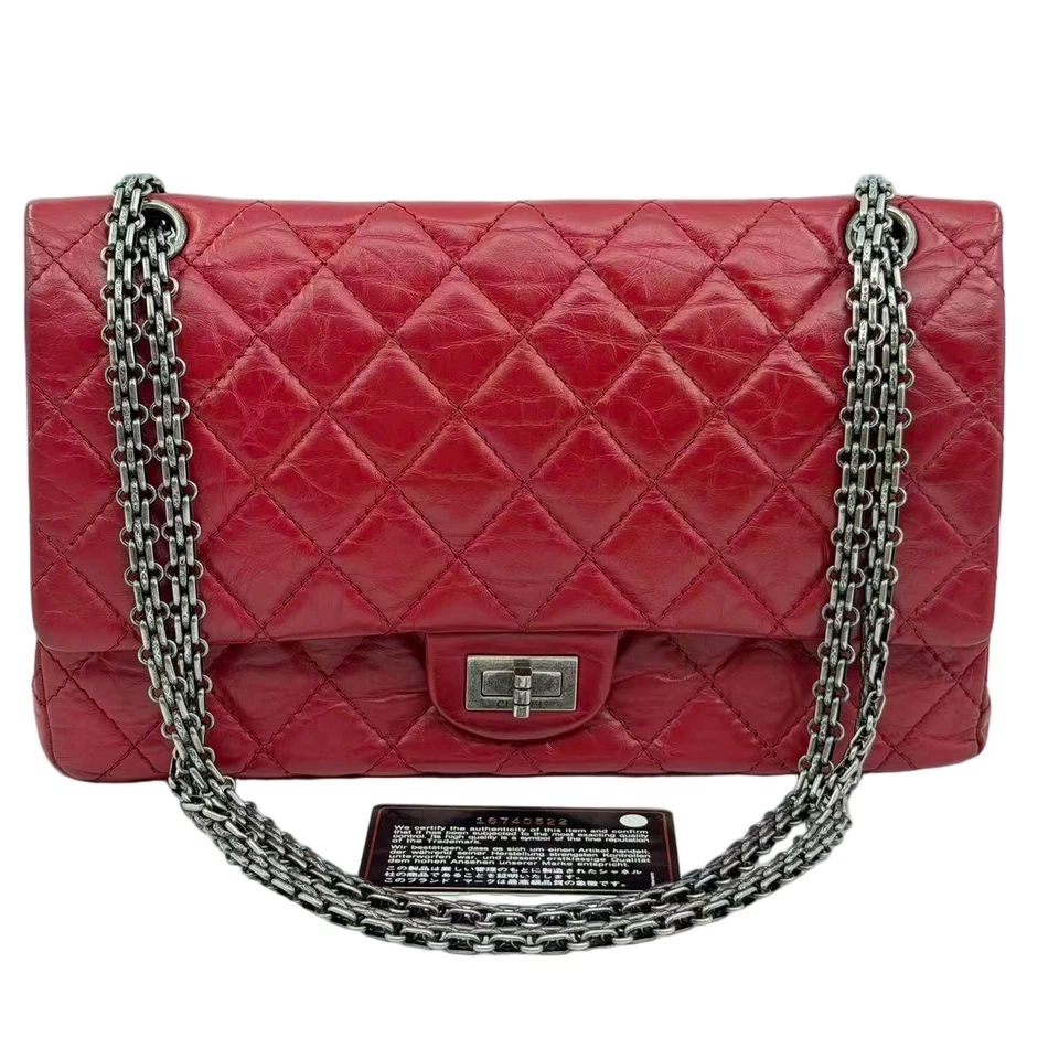Chanel 2.55 Red Chain Flap Bag Large Calfskin Leather Women - Image 2 of 4