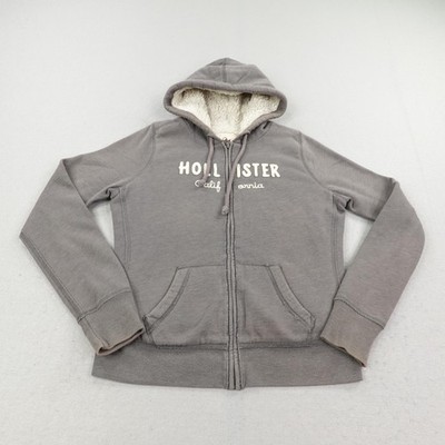 Hollister Hoodie Womens Medium Gray Sherpa Fleece Lined Sweatshirt 