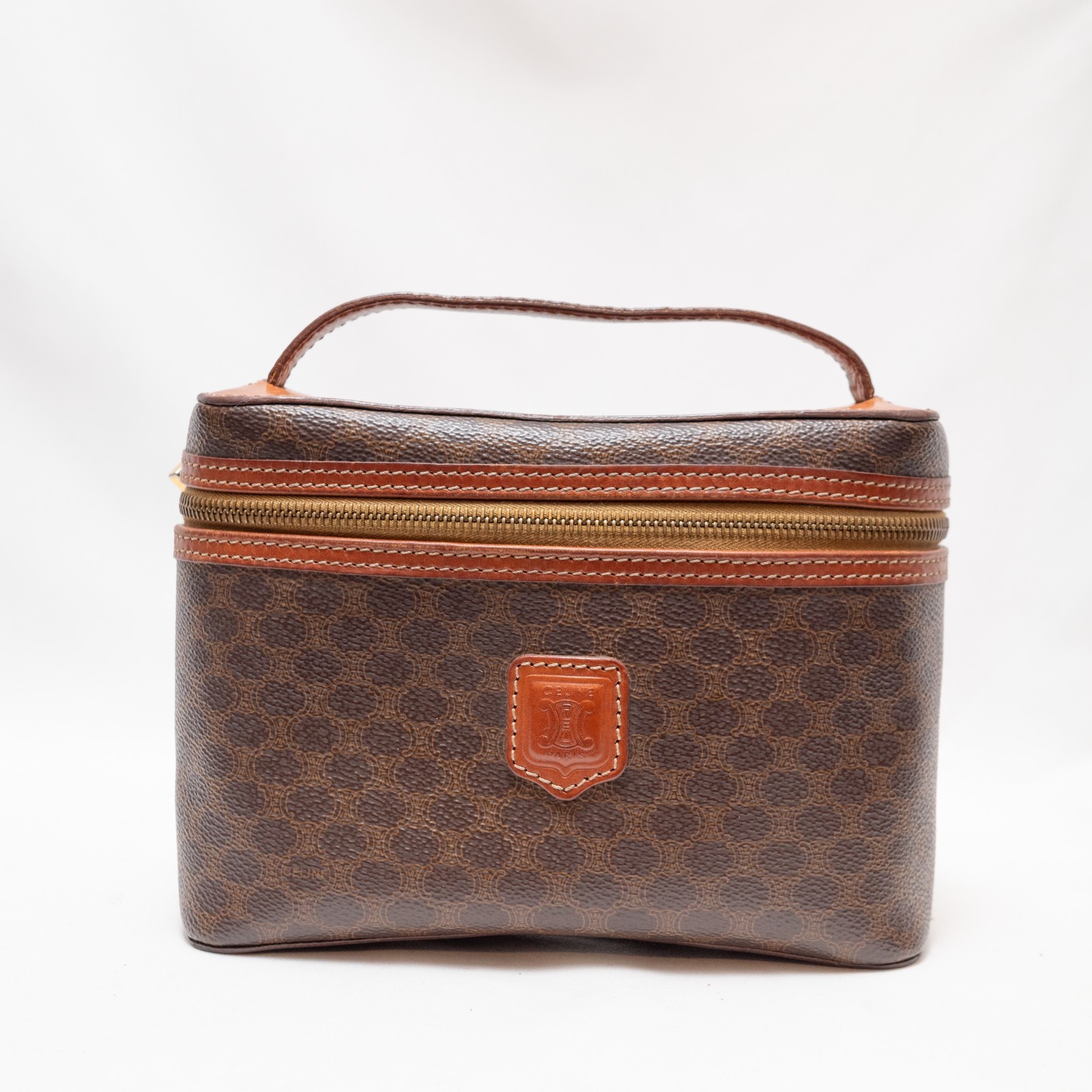 CELINE Macadam Handbag Vanity Bag Brown PVC leather Authentic
