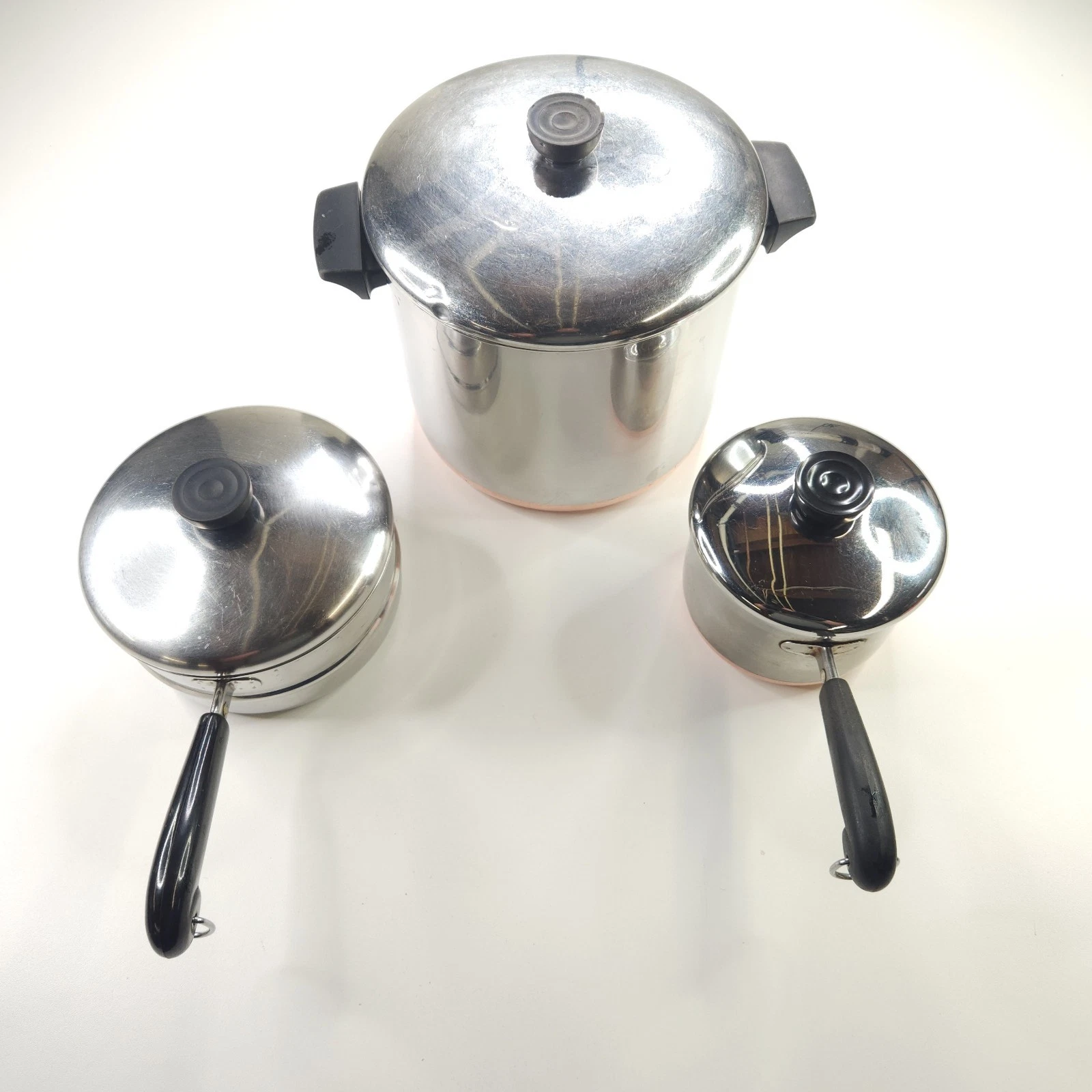 RevereWare 6-Piece Set Copper Stockpot Saucepan Steamer Basket 2qt, 3qt, 8qt