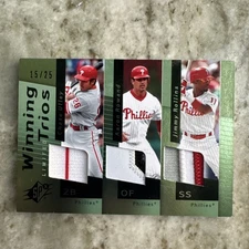 RARE Chase Utley Jimmy Rollins Aaron Rowand 2007 SPx Triple Patch /25 Phillies
