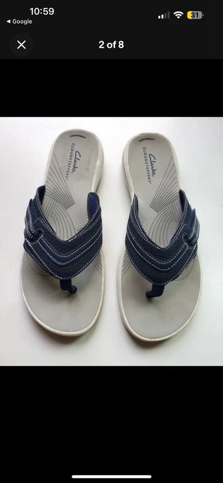 Sandalias de Tanga Ajustables Clarks Cloudsteppers Para Mujer Talla 10 Azul Marino Suave Cojín Foto 2 de 4