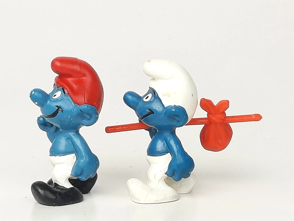 2x BULLY Schlümpfe Wandergeselle -- seltene Farbvariante  Bully handgeritzt RAR - Bild 2 von 4