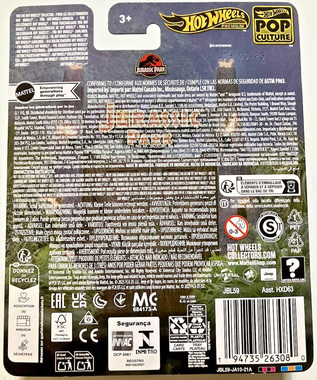Hot Wheels Premium ~ 2025 ~ JURASSIC PARK ~1:64~ JEEP WRANGLER~ POP CULTURE ~NEW thumbnail 3