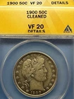 barber half dollar 1900 ANACS VF 20 Details