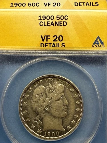 barber half dollar 1900 ANACS VF 20 Details