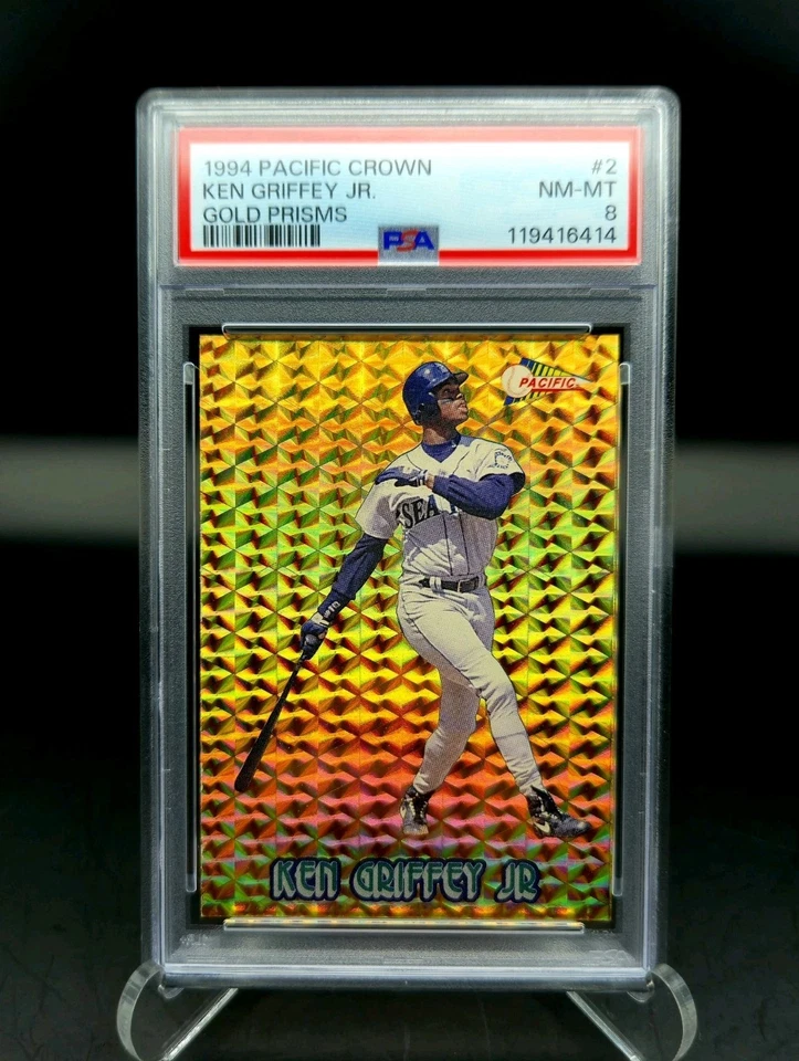 1994 年太平洋皇冠 Ken Griffey Jr #2 金棱镜 PSA 8 SP 罕见 低流行 — 第 2/4 张图片