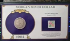 1902 Morgan Silver Dollar and Commemorative Stamp