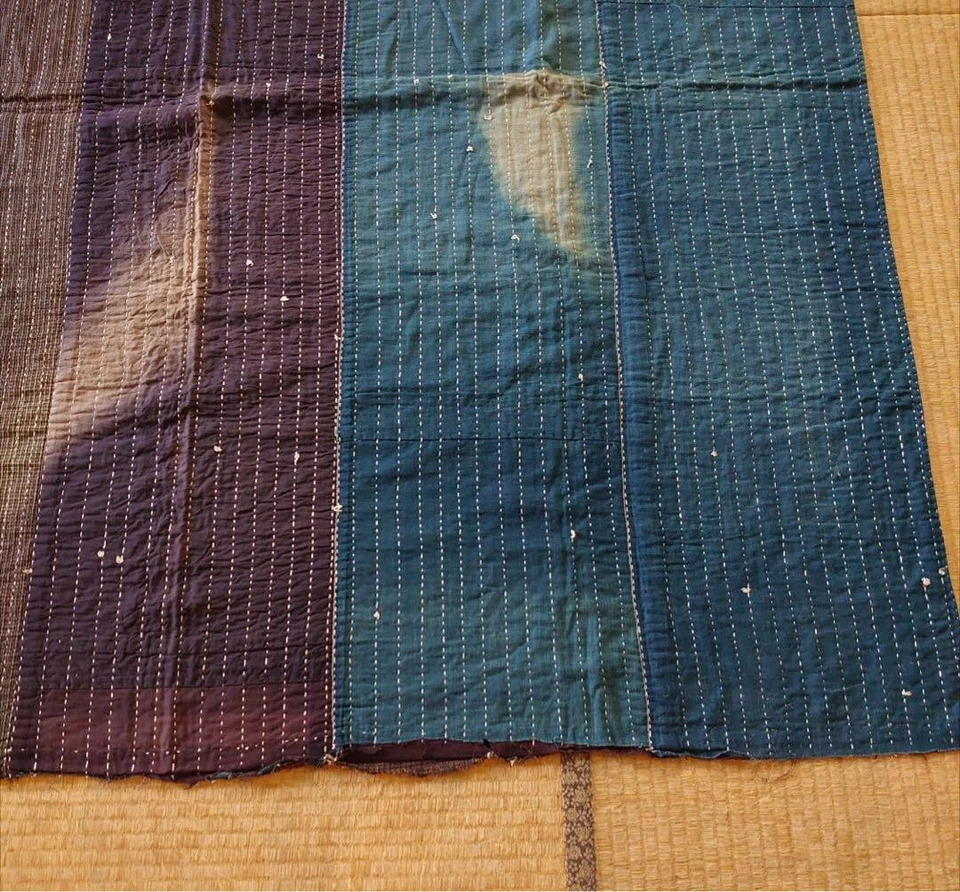 Indigo Cotton Sashiko Patchwork Fabric Rag Quilt Futon Cover 160x155 cm - Image 4 of 4