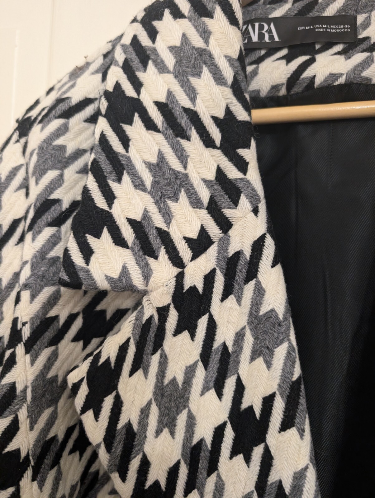 Rare ZARA Houndstooth Wool Blend Black Grey & White Coat Jacket - Size M-L image 6