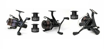 3 x All Black Carp Fishing Bait Feeder Runner Reels Freespool For Rod