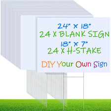 24 Blank Yard Signs with H Stakes - 18x24 Inch White Corrugated Plastic Set