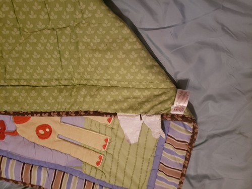 Child of Mine Carters Crib Quilt Blanket Blue tan Safari elephant Giraffe leaf - Picture 2 of 2