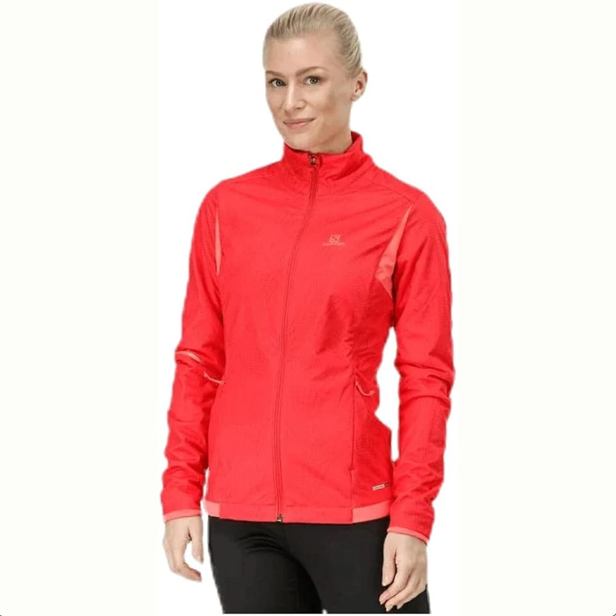 Salomon Women s Red Agile Warm Full Zip Jacket small eBay