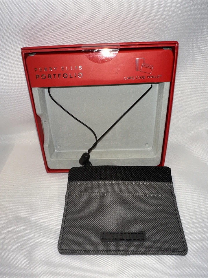 Mini tarjetero de lona Perry Ellis negro gris nuevo con etiquetas Foto 2 de 4