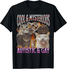 Autistic and Gay Funny Cat Meme Bootleg Graphic T-Shirt Gift for Dad, Mom, Daugh