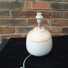 White Table Lamp Stand Base Ceramic  Pottery With Wood Effect Top Unusual  Boho 