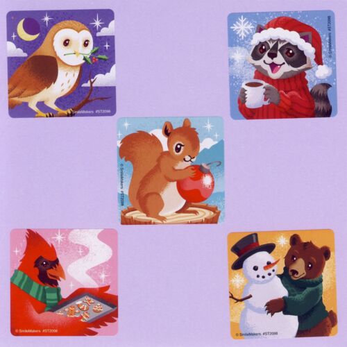 15 Holiday Forest Friends Large Stickers - Owl, Raccoon, Bear, Squirrel - Winter - Afbeelding 1 van 1