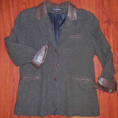 BRAEBROOK Womens Suit Blazer Jacket Coat Leather Trim Green Black Size 16 Large - Picture 5 of 10