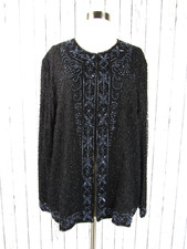 Laurence Kazar NEW 1X Black Silk Beaded Sequins Trophy Jacket Evening Formal