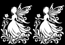 Fairy Pixie Flower Two 6.6" White Vinyl Decals Car Truck Window Mirror Wall Door