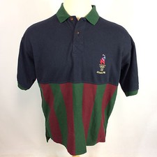 Rare Vintage 90s Champion Atlanta Olympics Color Block Hip Hop Polo Shirt Stripe