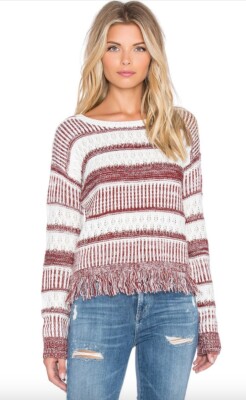 MINKPINK Womens Size XS Sunday Frills Fringe Sweater Top in Maroon & White Boho