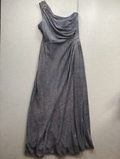 Alex Evenings Dress Formal Women  s Sz 14 One Strap Hand Beaded Silver Gray