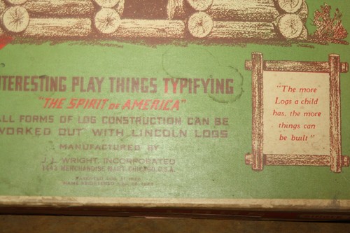 Vintage J.L. Wright Inc. Lincoln Log Single Set w/ Instructions-Patent 1920 - Picture 3 of 17